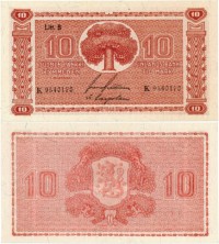 10 Markkaa 1945 Litt.B K9540170 kl.9